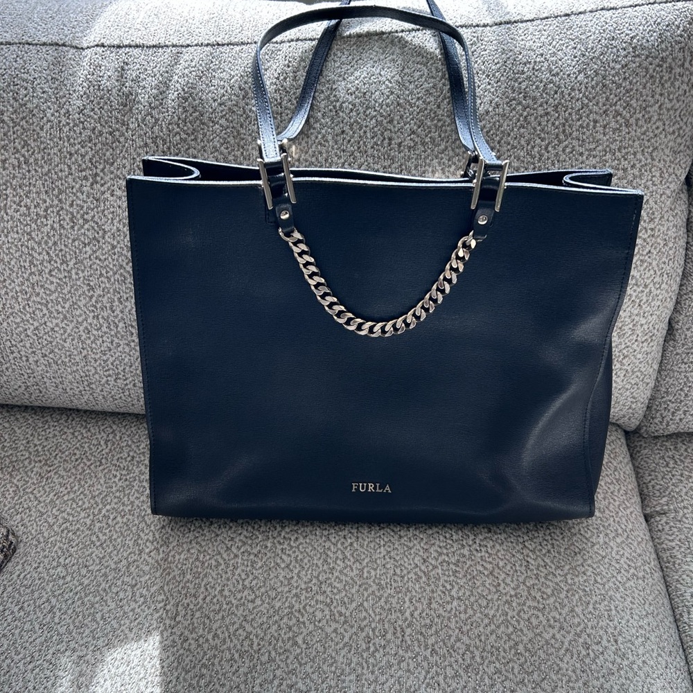Furla Chain-link Black Saffiano Leather Tote - Picture 10 of 11